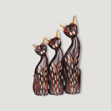 Wooden Decoration Set of Three Cats Jasper