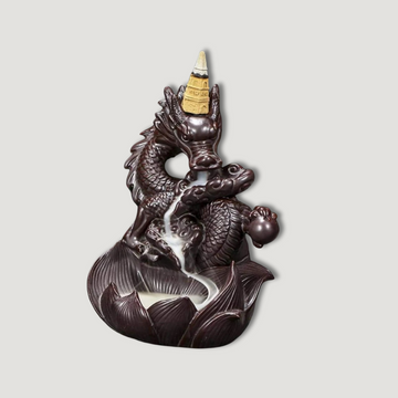 Incense Cone Stand - Flowing Smoke - Dragon with Lotus 2