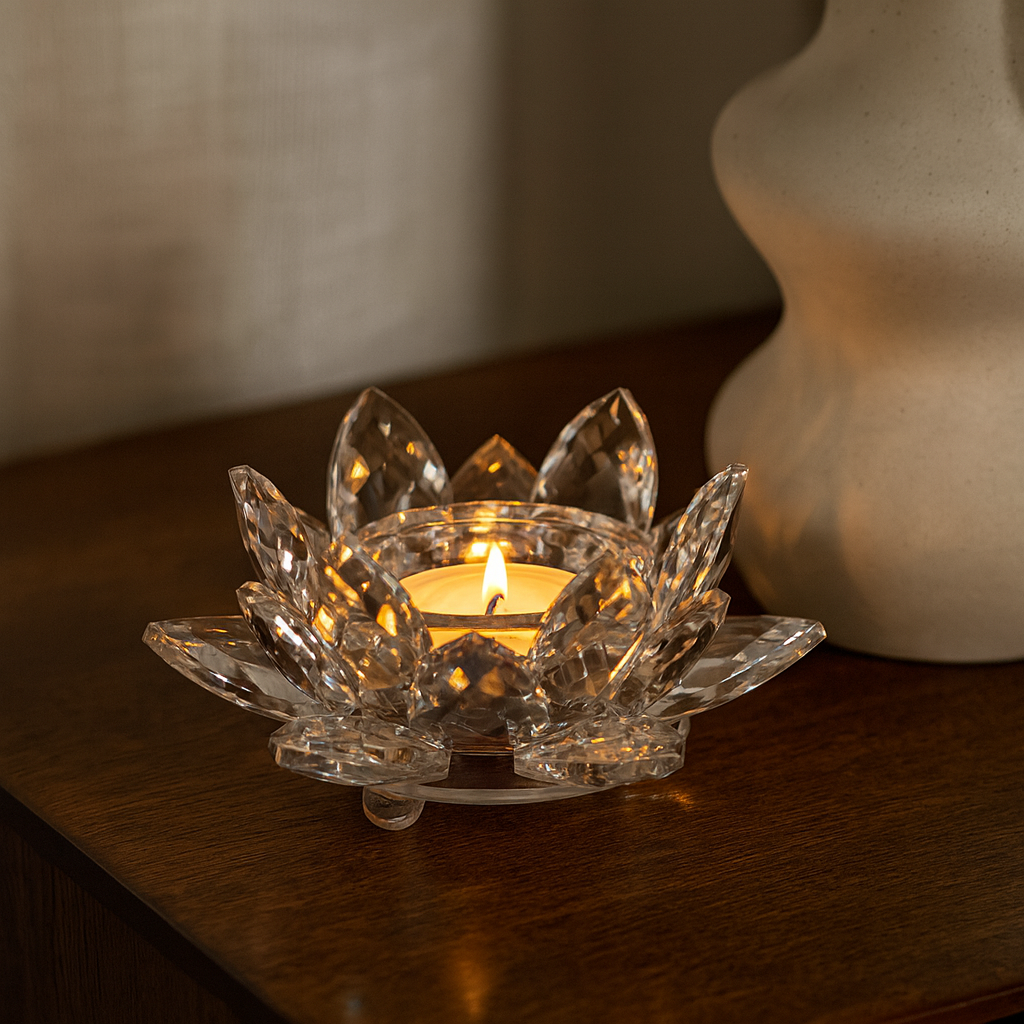 Lotus candlestick made of crystal glass - Lumen
