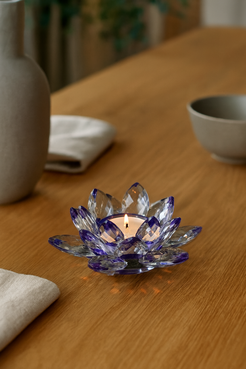 Lotus candlestick made of crystal glass - Virelle