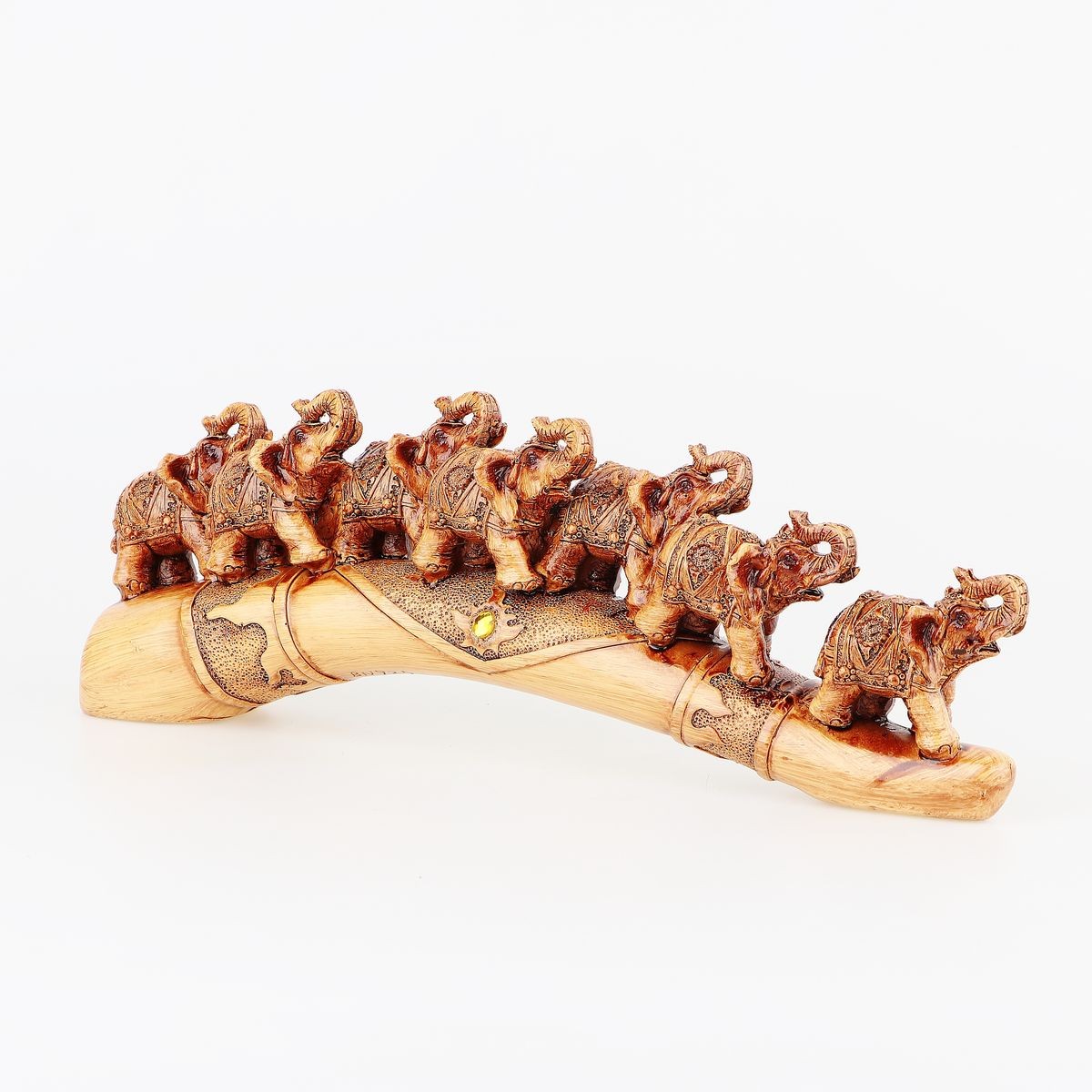 Feng Shui Statue - Group of 7 Elephants Crossing a Bridge