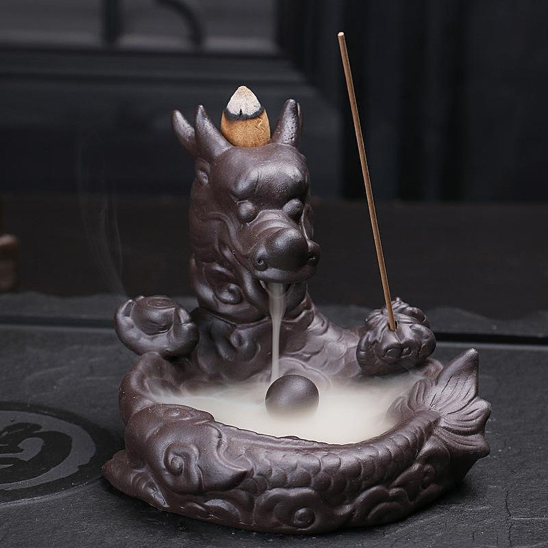 Incense Cone Stand - Flowing Smoke - Chinese Dragon Mini