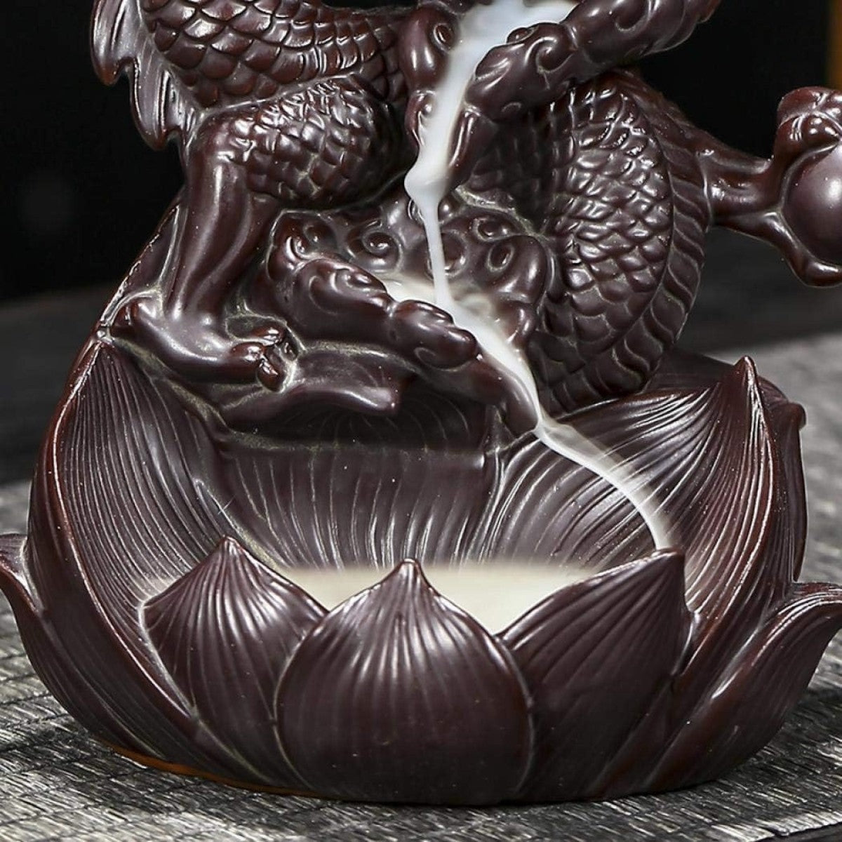 Incense Cone Stand - Flowing Smoke - Dragon with Lotus 2