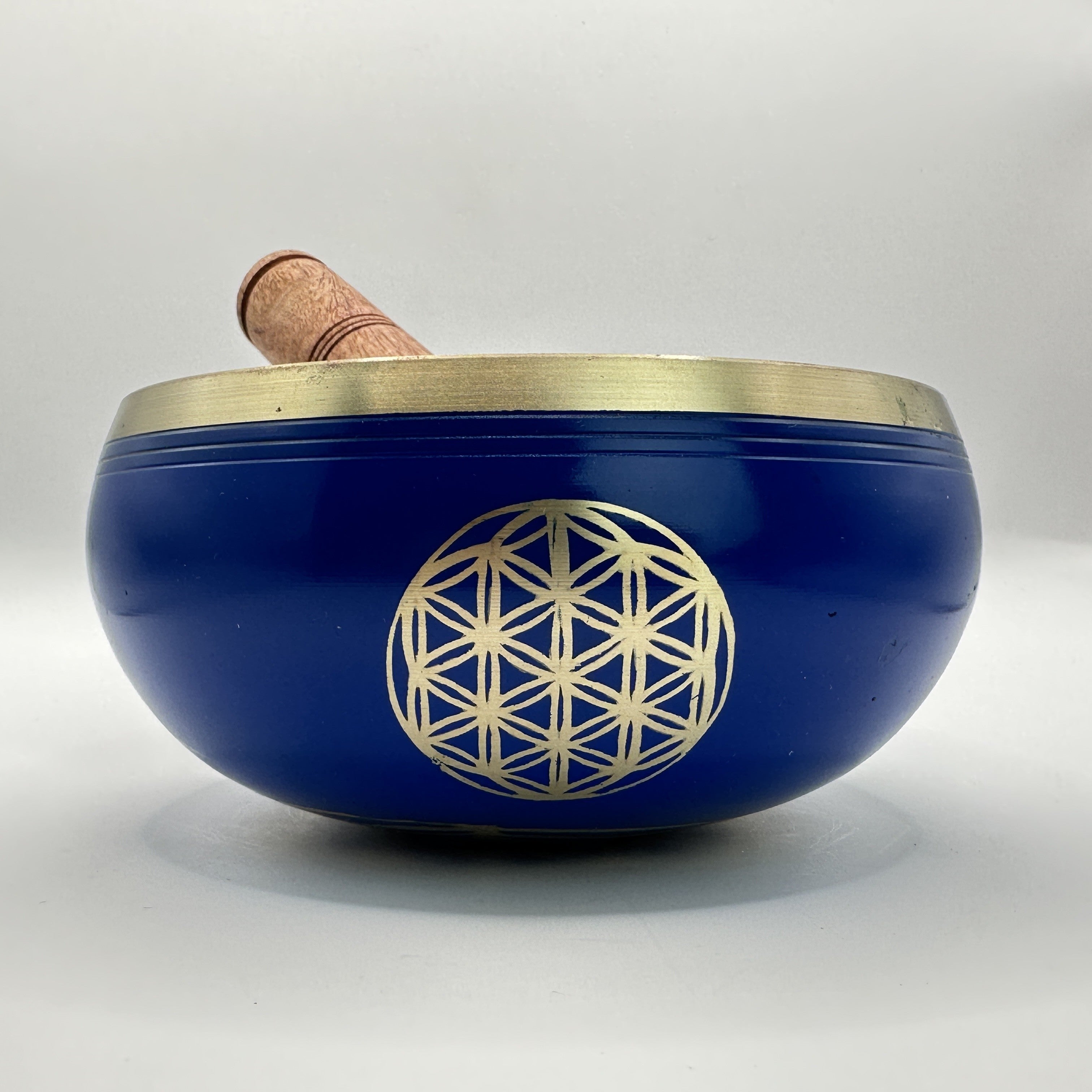 Tibetan singing bowl with mallet flower of life - 12 cm blue - 700 g