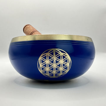 Tibetan singing bowl with mallet flower of life - 12 cm blue - 700 g