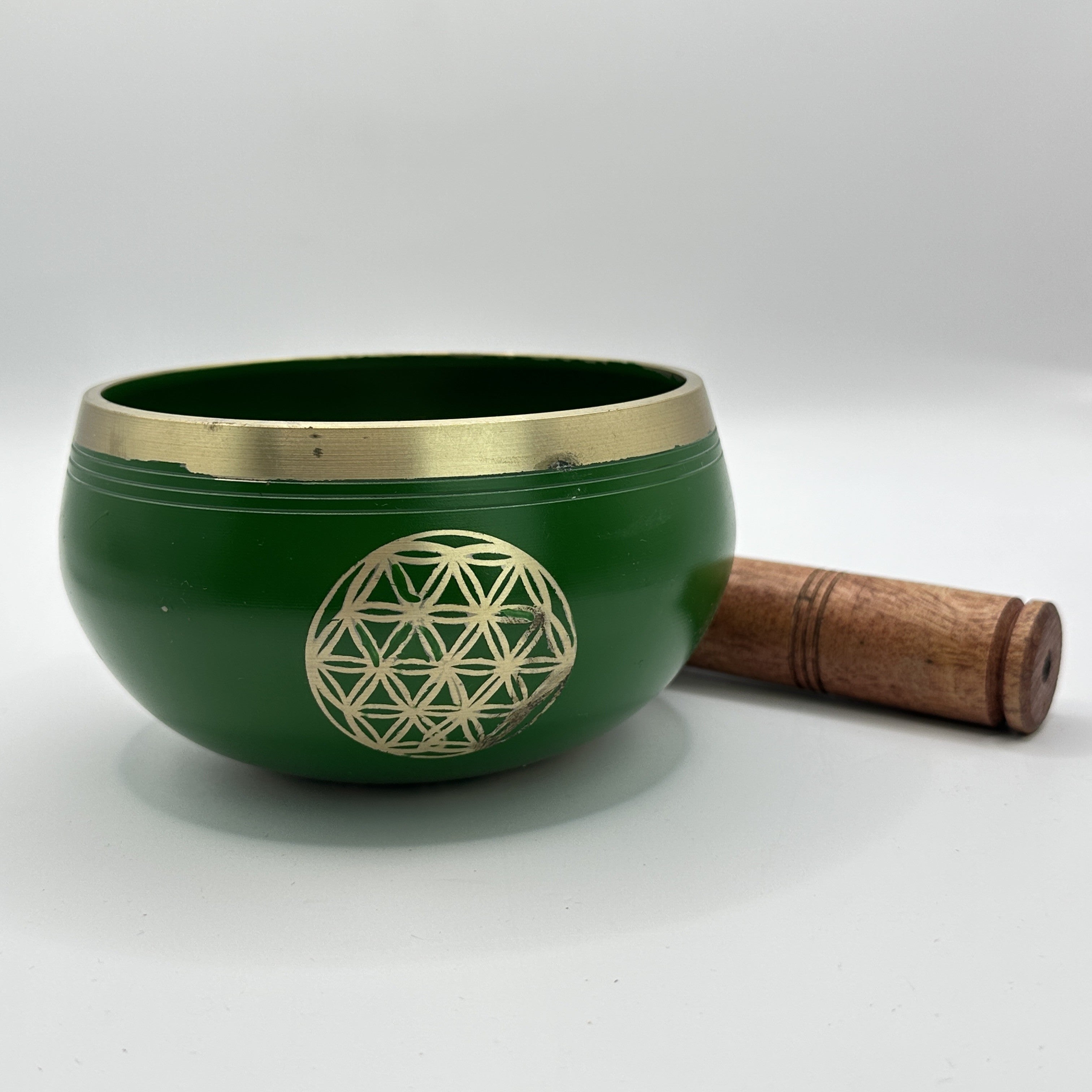 Tibetan singing bowl with mallet flower of life - 12 cm green - 700 g