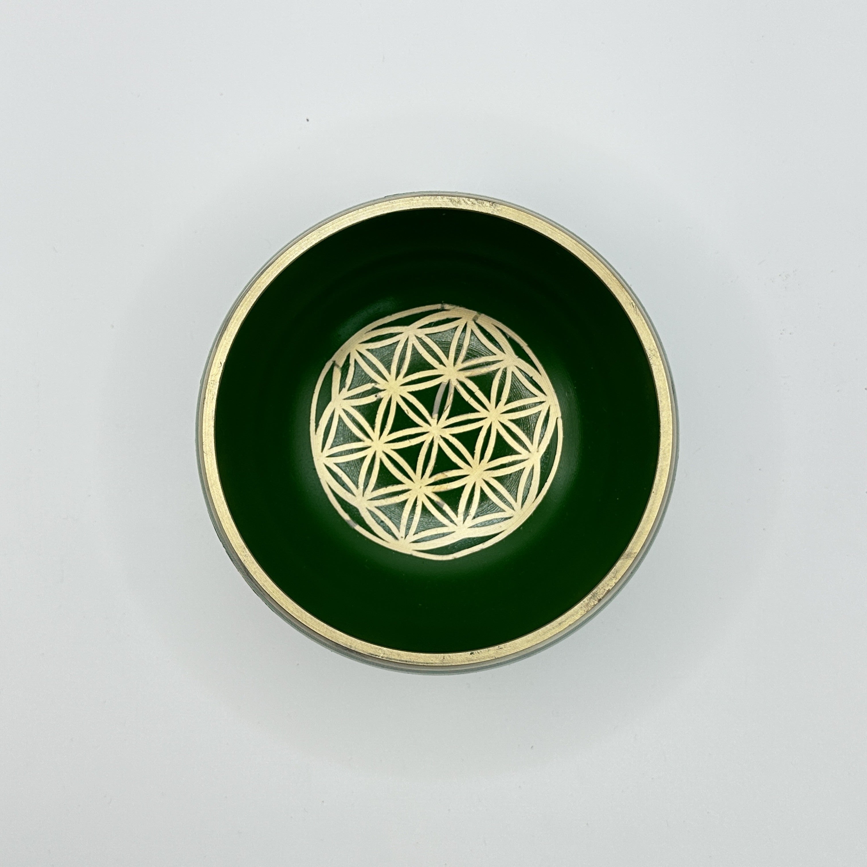 Tibetan singing bowl with mallet flower of life - 12 cm green - 700 g