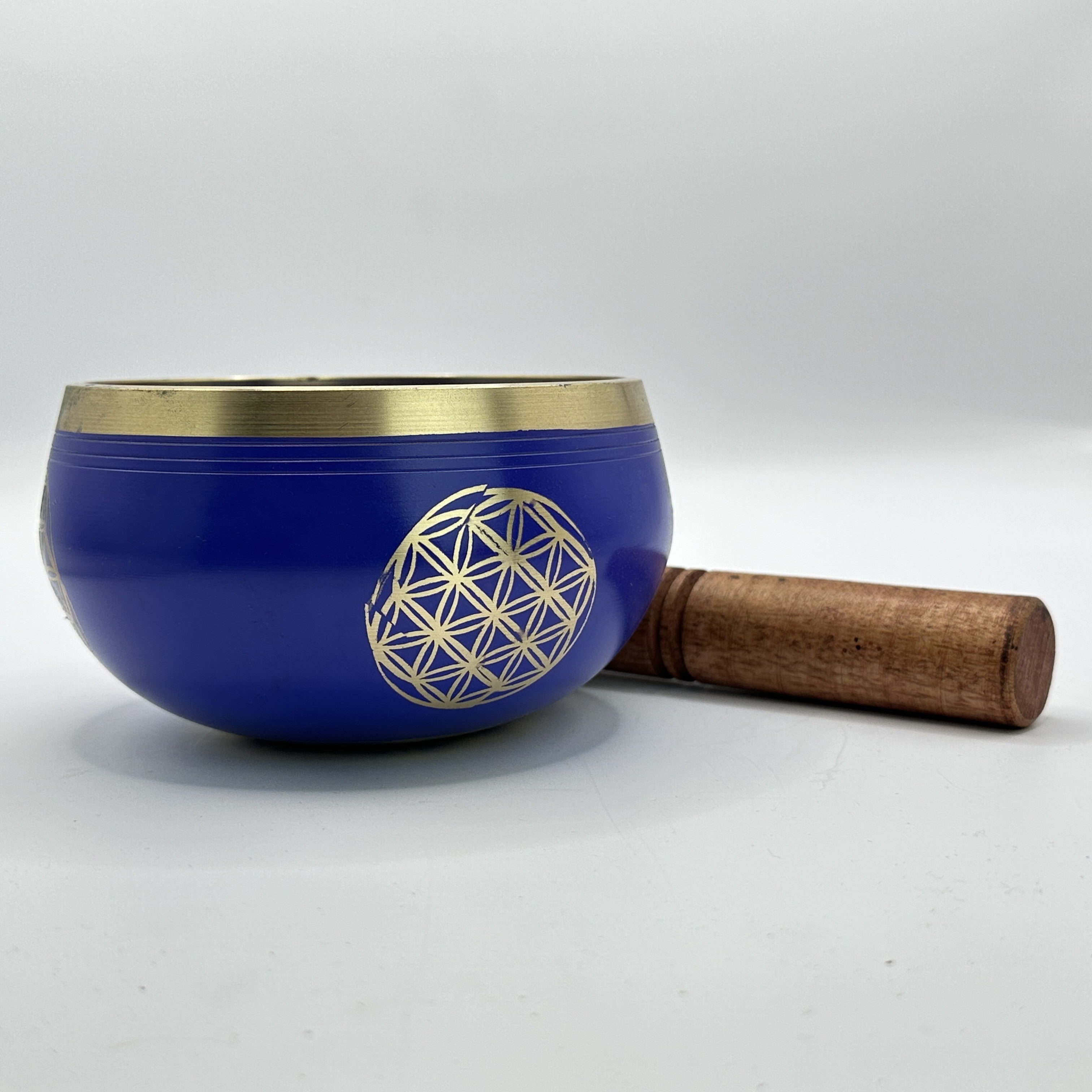 Tibetan singing bowl with mallet flower of life - 15 cm blue - 1050 g