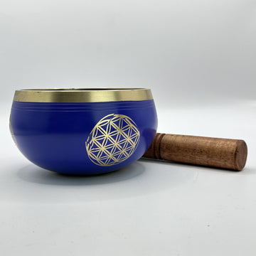 Tibetan singing bowl with mallet flower of life - 15 cm blue - 1050 g