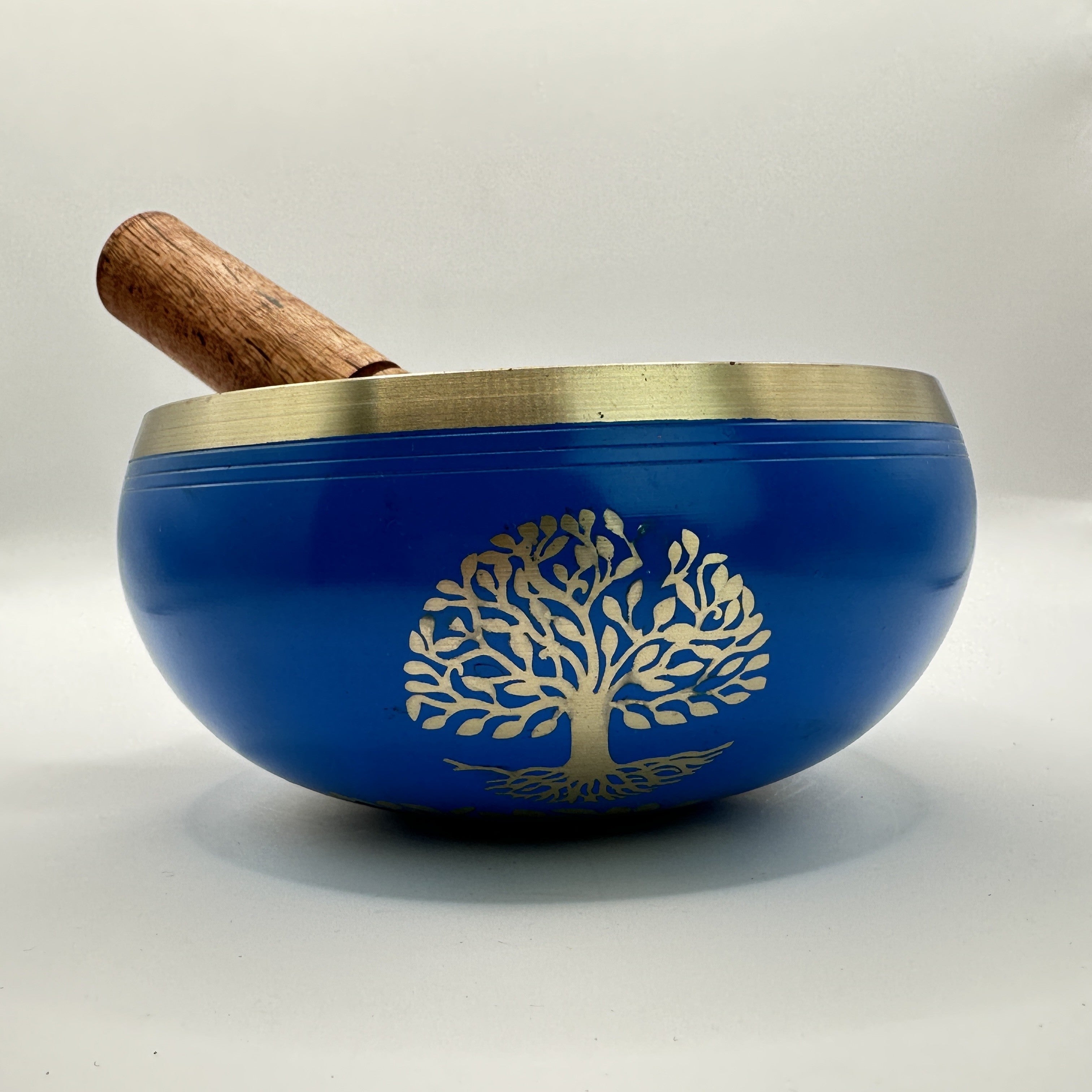 Tibetan singing bowl with mallet tree of life - 15 cm blue - 1050 g
